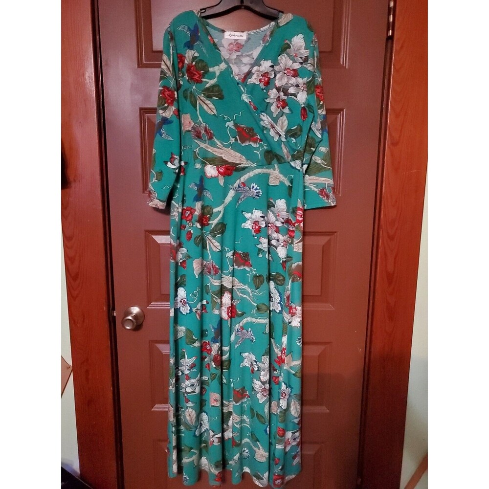 Aphratti Women's Fall Casual Faux Wrap V Neck Floral Print Long Maxi Dress
